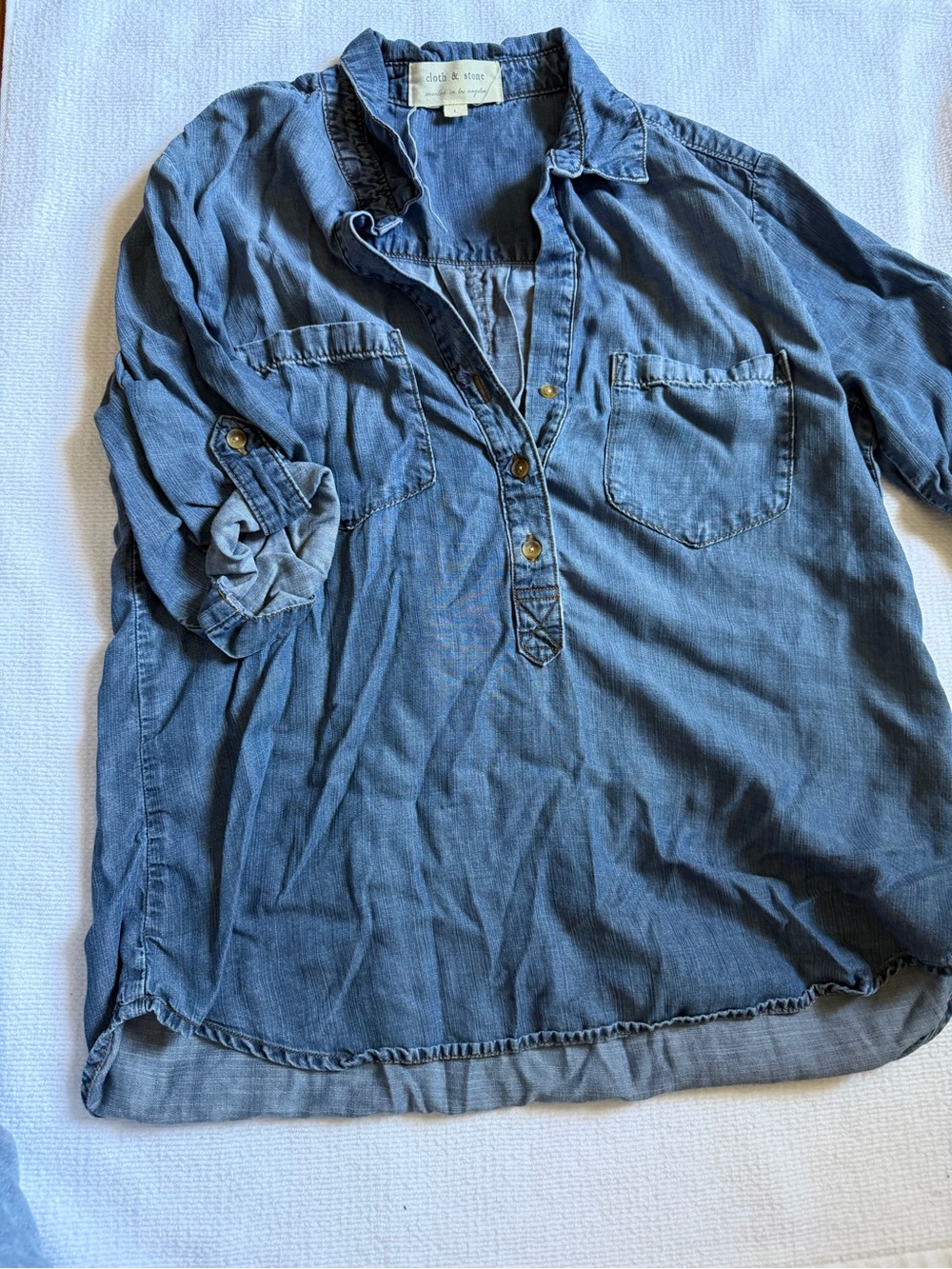 cloth & stone Girls' Chambray Button-Henley Shirt - Light Blue